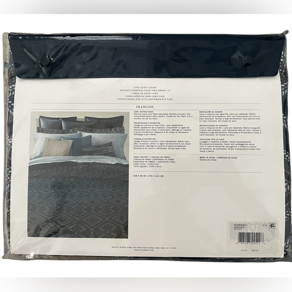 Ralph Lauren Duvet Cover Francois Navy Blue King 100% Cotton Bedding 108x96in - Picture 4 of 7